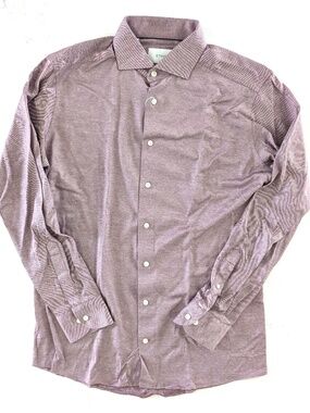 Eton Filo di Scozia Knitted Jersey Shirt Red Dark Red Mens Size 16 41 Slim NWT